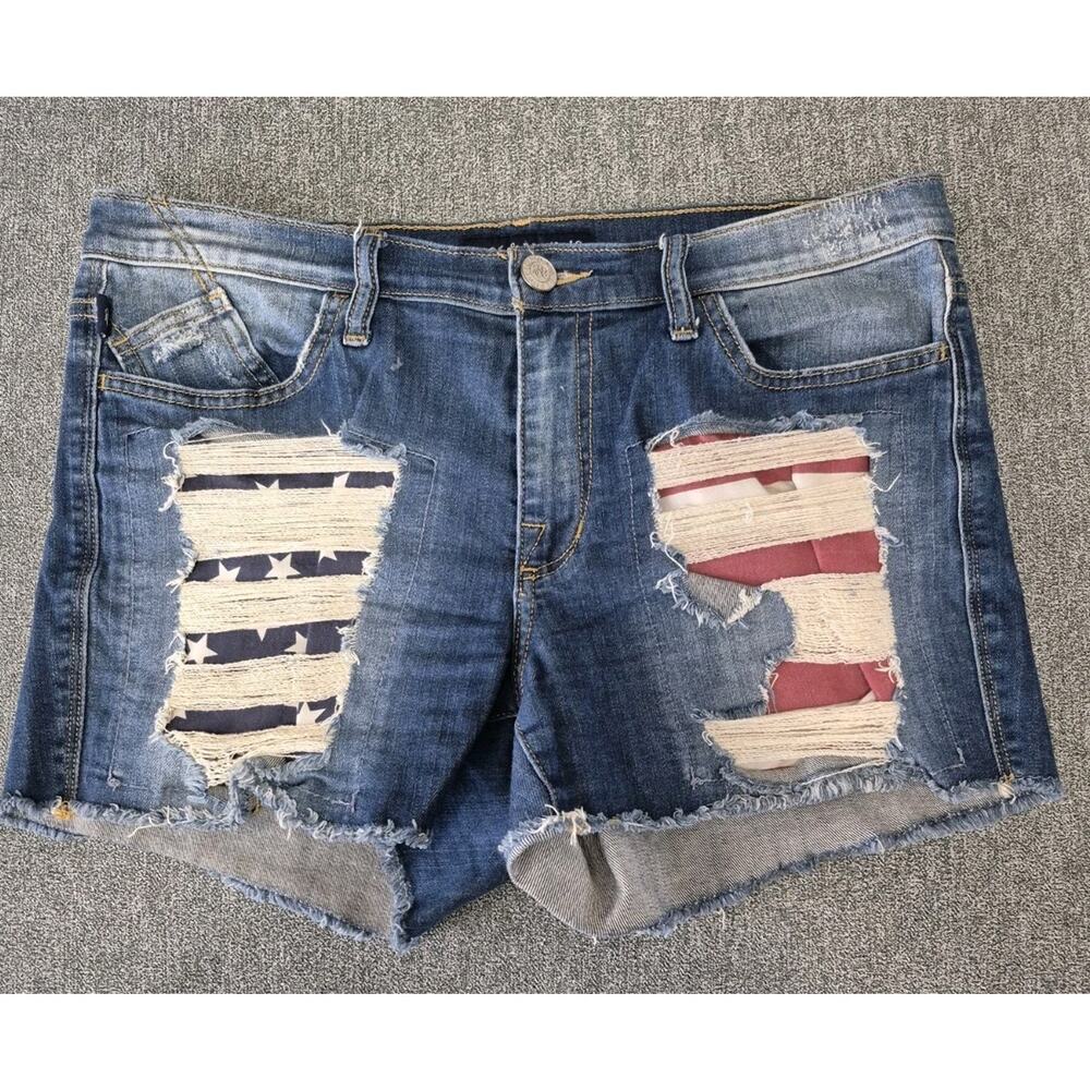 Rock & Republic Hula American Flag Inlay Distressed Cut Off Shorts Women Size 14